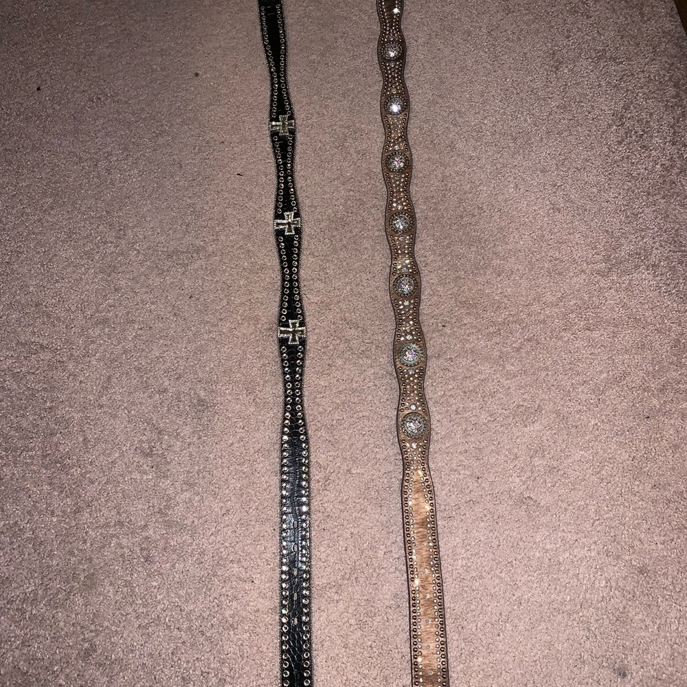 Cowhide Belt with Rhinestones - Picture 2 of 2